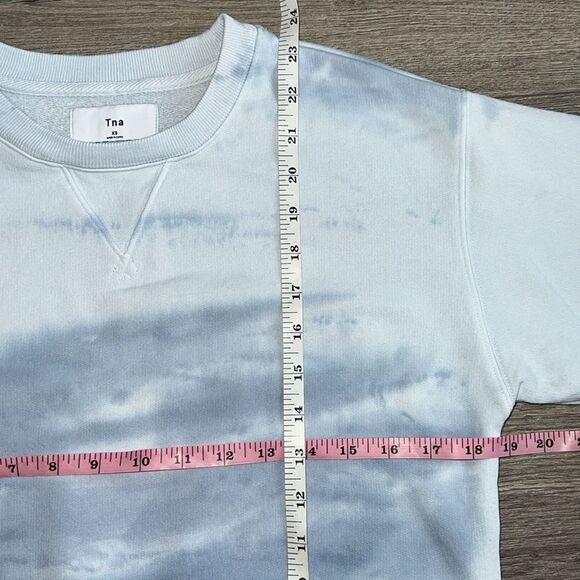 Aritzia TNA Crewneck Sweatshirt Sz. XS Classic Fit Pastel Tie Dye Blue Retro 90s - Picture 7 of 9